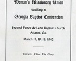 2nd Baptist Church Atlanta Womans Missionary Union 1942 Convention Program - $21.84