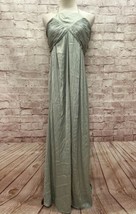 Anthropologie Womens 2X Maxi Dress Sage Green Tie-Back Halter Satin Side Slits - £94.90 GBP