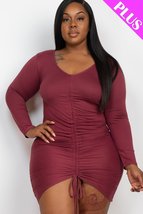Plus Size Nocturne Maroon Drawstring Ruched Front Mini Dress - £12.05 GBP