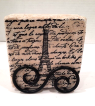 Vintage PARIS Eiffel Tower Tumbled Marble Set of 4 Coasters Heavy in Stand - £18.20 GBP