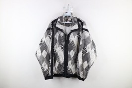 Vtg 90s Streetwear Womens Large Abstract Diamond Flower Lined Windbreaker Jacket - £39.52 GBP