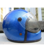 Vintage silver metal flake 1970s XL Motorcycle Helmet 1979 blue GOOD INS... - £70.16 GBP