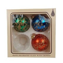 Christmas By Krebs Glass Ornaments Hand Decorated Crowns Set of 3 Vintage - £13.01 GBP