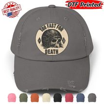 Too Fast for Death Distressed Cap Vintage Retro Hat Motorcycle Motor DTF... - $24.99