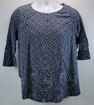 L2) Lucky Brand Woman Paisley Blue Flare 3/4 Sleeve Shirt Top 1X - $7.91