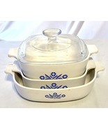 3 Vintage Corning Ware Blue Cornflower Casserole Dishes 1 lid 8 in 1Qt 1... - $75.00