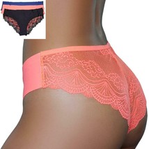 Brief Panty Sheer Lace Back Lined Crotch 3 Color Pack Black Navy Blue Co... - £14.10 GBP