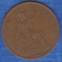 1927 King George V British UK large Penny coin Peace Age 96 years old KM... - $2.89