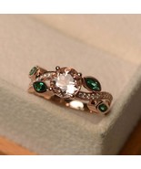 1.25CT Morganite &amp; Emerald Leaf Engagement Ring 14K Rose Gold Over 925 S... - £108.16 GBP