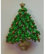 Vintage Signed JJ Gold-tone Green Enamel Rhinestone Star Christmas Tree ... - $23.33 CAD