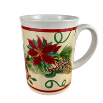 Huge Christmas Coffee Mug Poinsettia Berries Pine Cones Holiday Design MSI 5.25&quot; - £12.58 GBP
