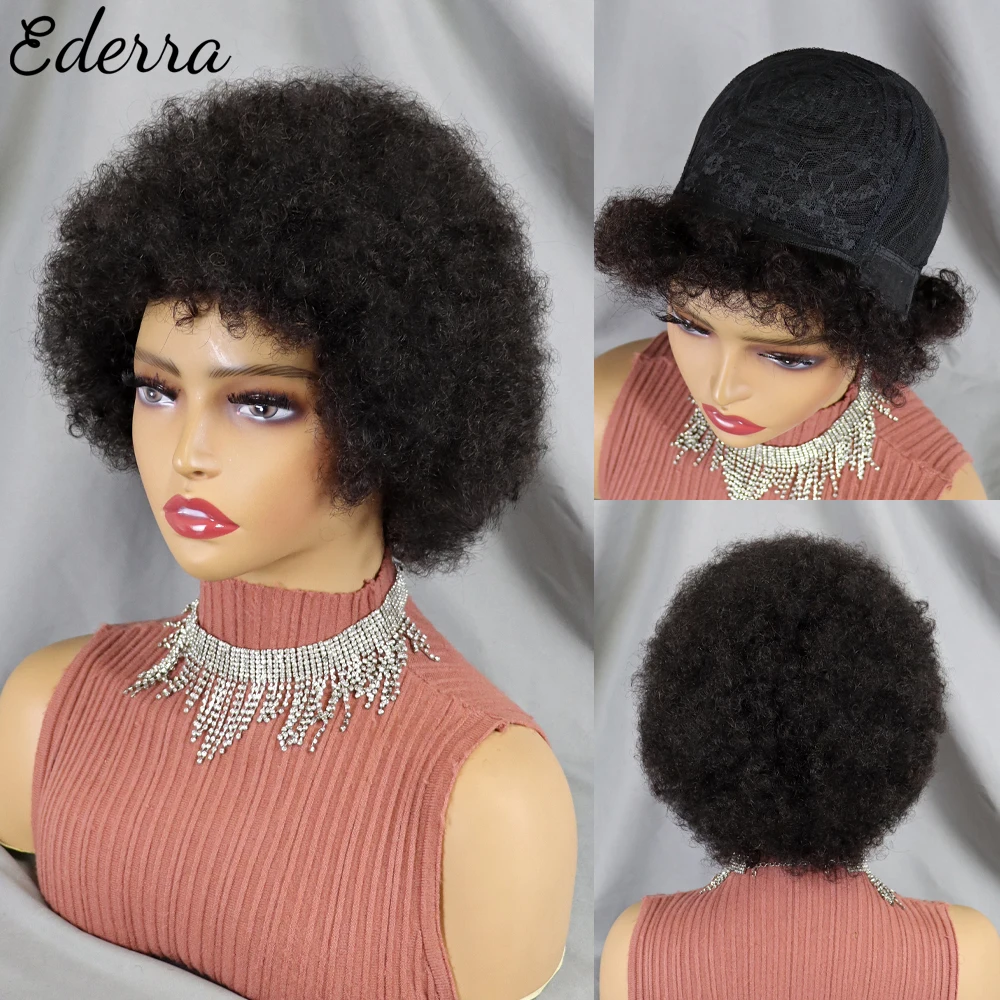 Fluffy Afro Kinky Curly Wig For Black Women Remy Brazilian Human Hair Sho - £17.24 GBP+