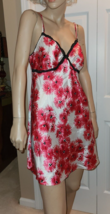 Gilligan O&#39;Malley Red White Shiny Satin Floral Print Halter Nightgown  M - £10.05 GBP