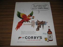 1951 Vintage Ad Corbys Whiskey Parrot &amp; Saddle on Wood Fence - $14.53