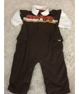 Just One Year Boys Brown White Red Race Car Long Sleeve Romper 12 Months - €2,92 EUR