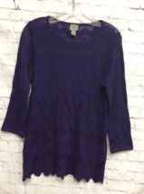 Chico&#39;s Womens Pullover Sweater Purple Black Chevron Scoop Neck Semi Sheer 1 M/8 - £12.29 GBP