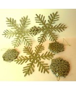 Gold Snowflake Ornaments Lot of 12 each decoration glittered - £12.58 GBP