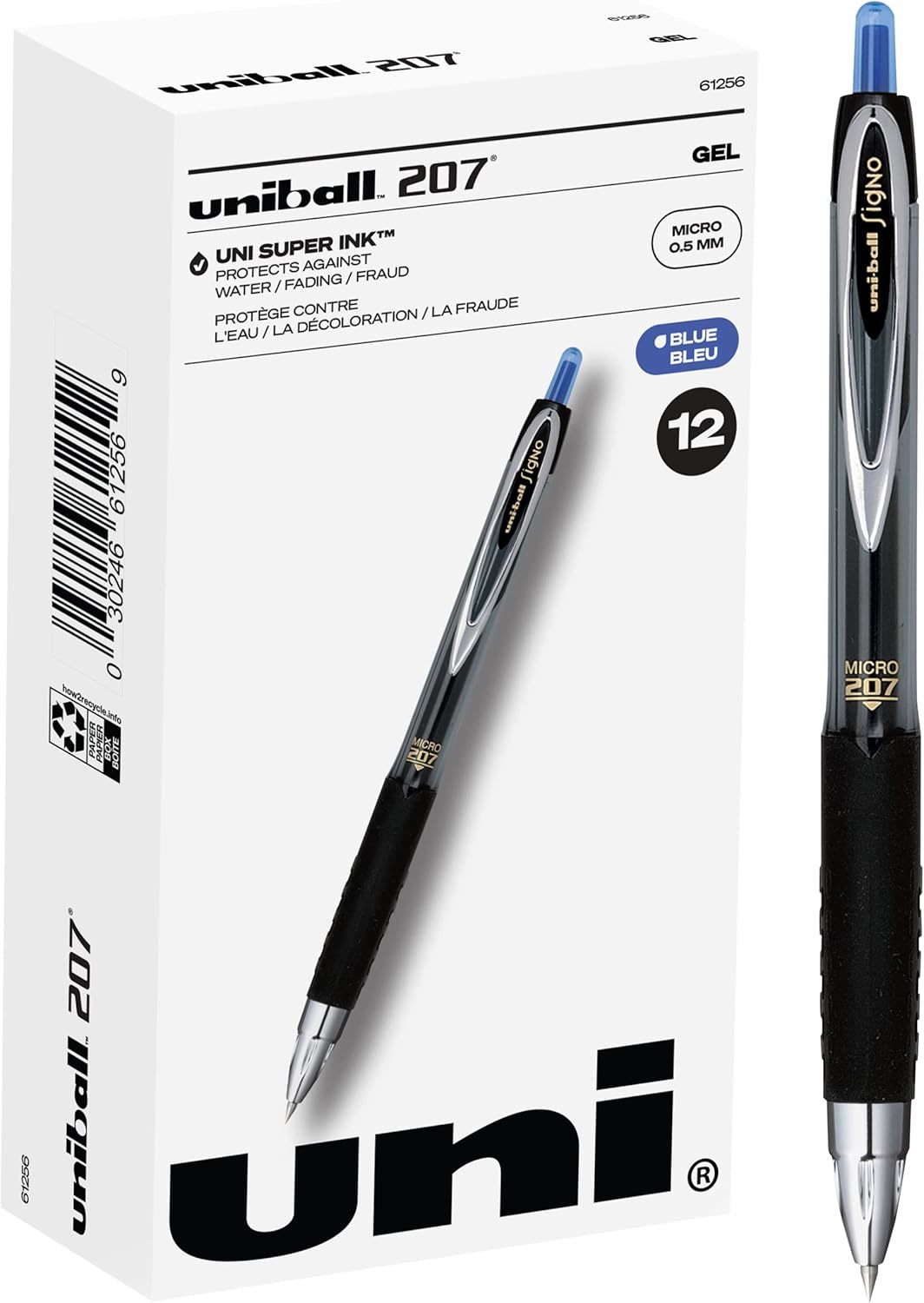The Pack Of 12 Uni-Ball® 207Tm Retractable Fraud Prevention Gel, And Blu... - $30.93