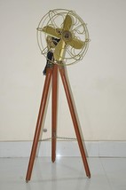 Nautical Handmade brass Antique Floor Fan with Tripod Wooden Stand Adjus... - $211.55