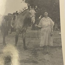 Found Black And White Photo Old Woman Leading Horse Frowning - £7.07 GBP