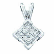 Sterling Silver Womens Round Diamond Diagonal Square Pendant .01 Cttw - $45.33