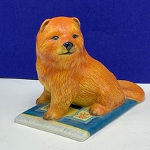 Franklin Mint Puppy Dog Figurine Sculpture Vintage 1987 Chow Brown Carpet Blue 2 - £18.65 GBP