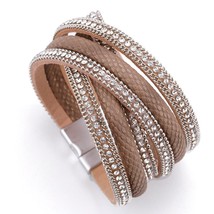 ALLYES Leather Bracelet Women Jewelry X Cross Magnet Snake Skin Pattern ... - $12.84