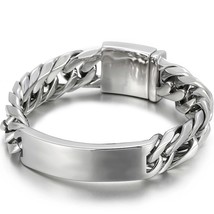 Name Bar ID Bracelet for Men Stainless Steel Cuban Curb Link Chain Customized Lo - £29.65 GBP