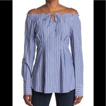 Tibi Garcon Stripe Print Shirred Top, Off The Shoulder, Blue/White, Size... - $136.92 CAD