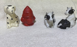 VTG Salt &amp; Pepper Shakers 1989 Cows Dalmatian Dog Fire Hydrant Collective Table - £13.03 GBP