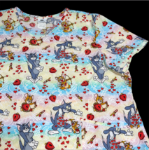 Tom &amp; Jerry Cartoon Rainbow Hearts Plus Sz 2XL Scrub Shirt Nurse Vet Xra... - $19.99