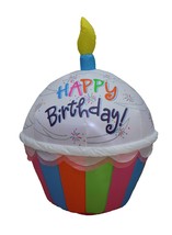 USED 4 FOOT INFLATABLE HAPPY BIRTHDAY CUPCAKE CANDLE Party Outdoor Decor... - £27.49 GBP