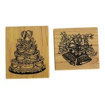 2 Grand Tier Wedding Cake and Wedding Bells Wood Rubber Stamps NEW USA  - £13.09 GBP