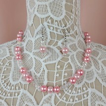 Glass Pearl Necklace and Earrings  Handmade Pink  With Cystals FREE SHIP... - $356.34 MXN