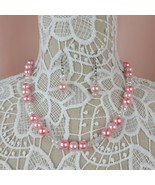 Glass Pearl Necklace and Earrings  Handmade Pink  With Cystals FREE SHIP... - $352.89 MXN