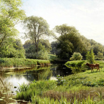 painting  Grazing by the river by Peter Merck Moon   Printed on canvas Giclee - £9.54 GBP+