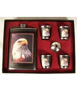 EAGLE HEAD FLASK GIFT SET four shot glasses funnel DRINKING HIP whisky L... - $230.34 MXN
