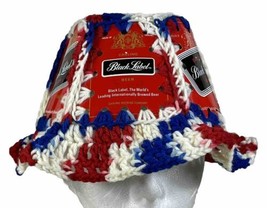 VTG Beer Can Hat Knit Crochet Red White &amp; Blue CARLING Black Label Bucke... - $39.06