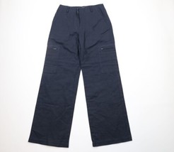 Vintage 90s Streetwear Womens 28 Faded Linen Blend Wide Leg Cargo Pants Blue - £71.40 GBP