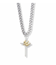 Two Tone Sterling Silver Dove On Cross Necklace &amp; Chain - £62.64 GBP