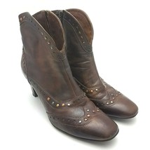 Sesto Meucci Womens Ankle Boots Sz 11 M Studs Side Zip Brown Leather Heels - $39.86