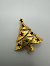 Vintage Rhinestone Eisenberg Ice Gold Christmas Tree Brooch 4.3cm - £31.13 GBP