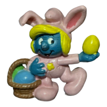 Schleich Easter Bunny Smurfette Smurf PVC Figure Peyo Vintage 1982 Toy 2.5&quot; - £3.92 GBP