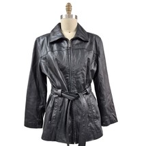 VTG JLC New York Black Leather Coat Fully Lined Belted womens  Sz L - $667.23 MXN
