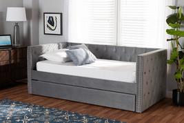 Feya Gray Velvet Fabric Upholstered Twin Size Daybed w/Trundle - $570.00