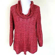 Kim Rogers Sweater XL Red Cowl Neck Pointelle Variegated Pullover Lightw... - $19.79