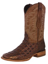 Mens Brown Western Boots Crocodile Back Pattern Leather Cowboy Wear Square Bota - £87.12 GBP