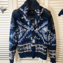 Adam Levine cardigan Thick Heavy Blue Gray Knit Sweater Good Condition - £22.55 GBP