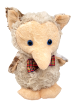 Puli International Plush Owl 8&quot; Silky Feathery Fur Contrasting Wings Bowtie - £11.16 GBP