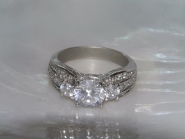 Estate Princess Cut Clear Rhinestone with Two Side &amp; Inlaid Accents Silvertone  - £6.75 GBP